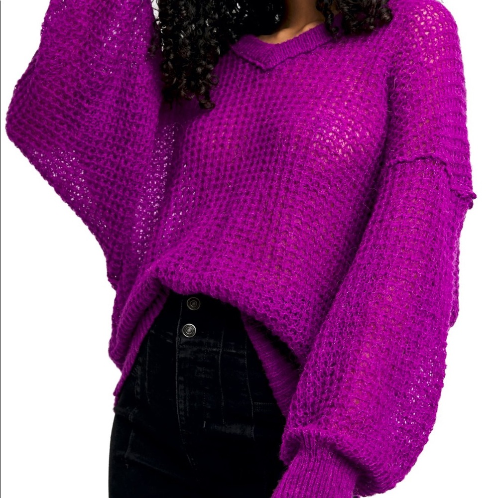 free people purple knit oversized sweater